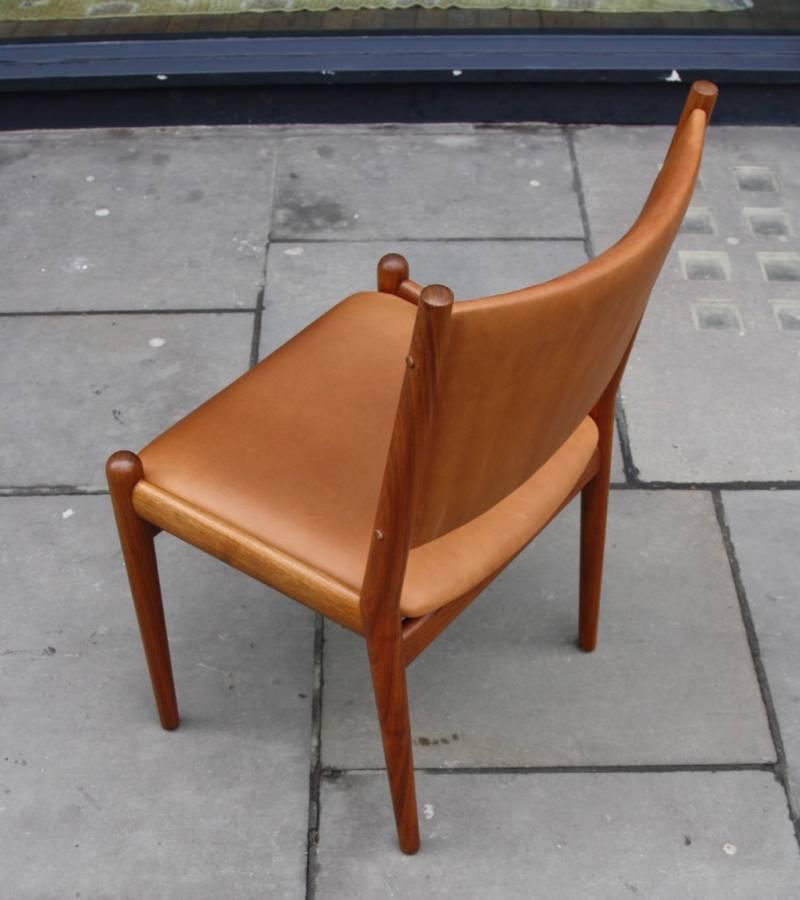 Hand-Carved Hans Wegner Cognac Leather Chair