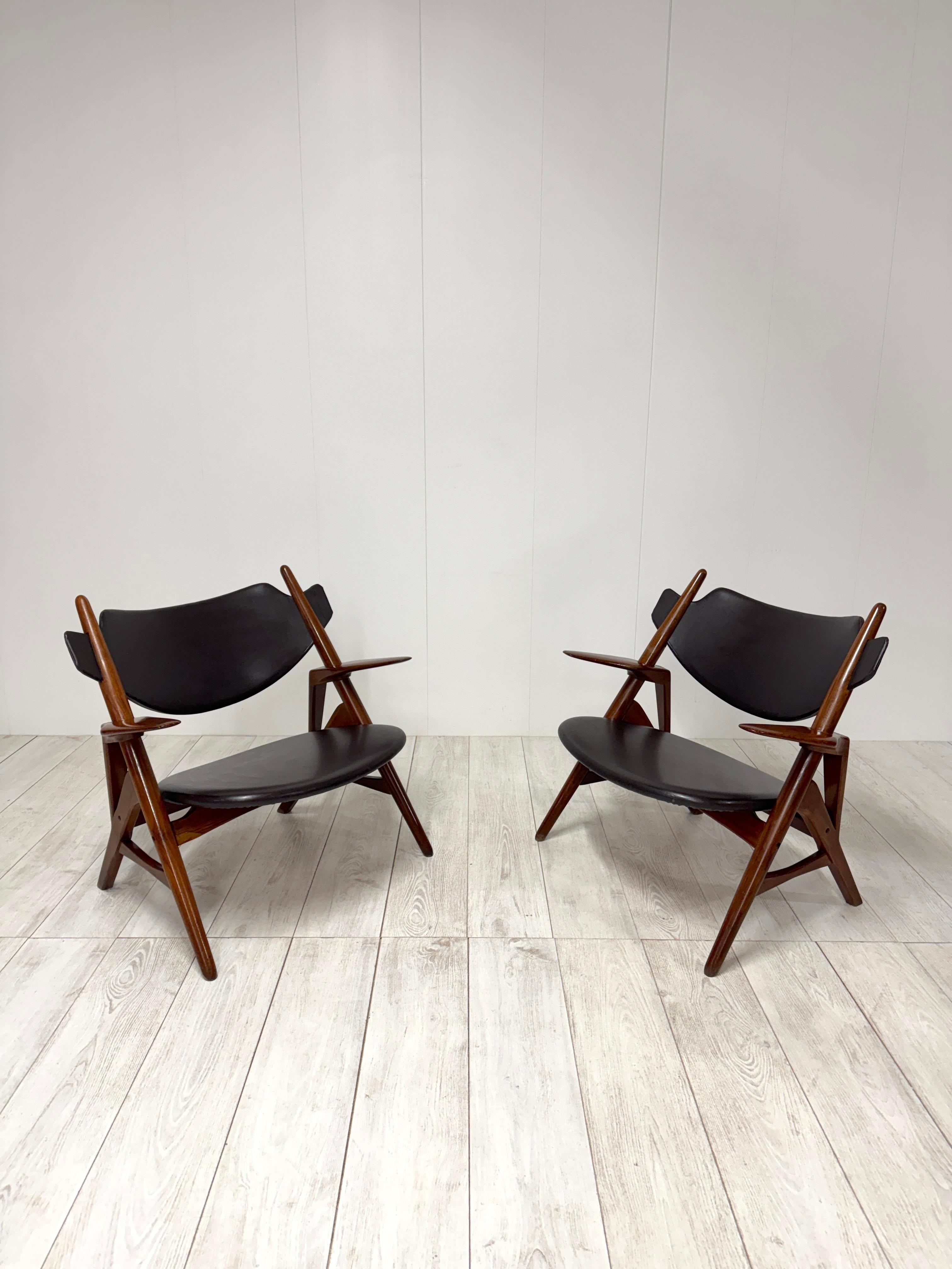 Mid-20th Century Hans Wegner, Coppia di poltroncine, Danimarca, 1950 For Sale