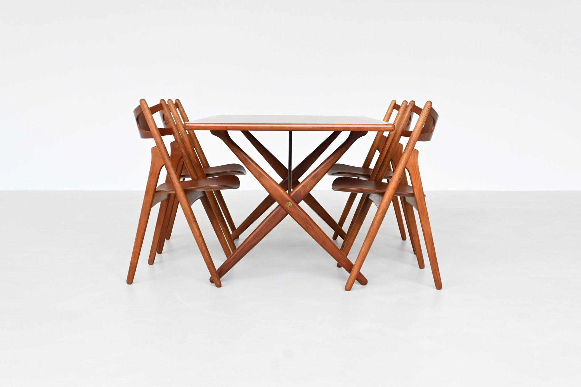 Scandinavian Modern Hans Wegner cross-leg AT 303 dining table Andreas Tuck Denmark 1950 For Sale