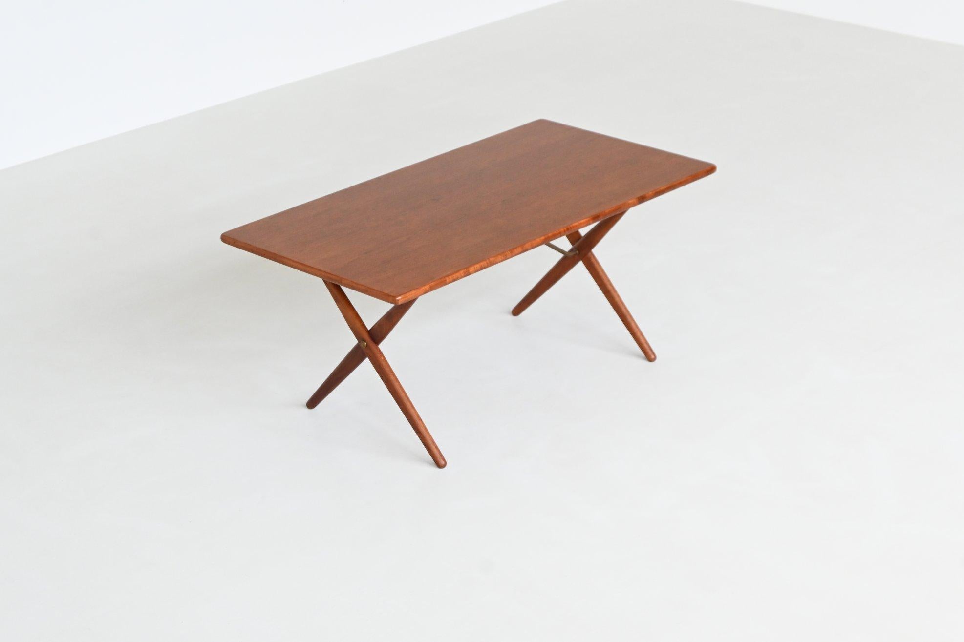 Brass Hans Wegner cross-leg AT 303 dining table Andreas Tuck Denmark 1950 For Sale