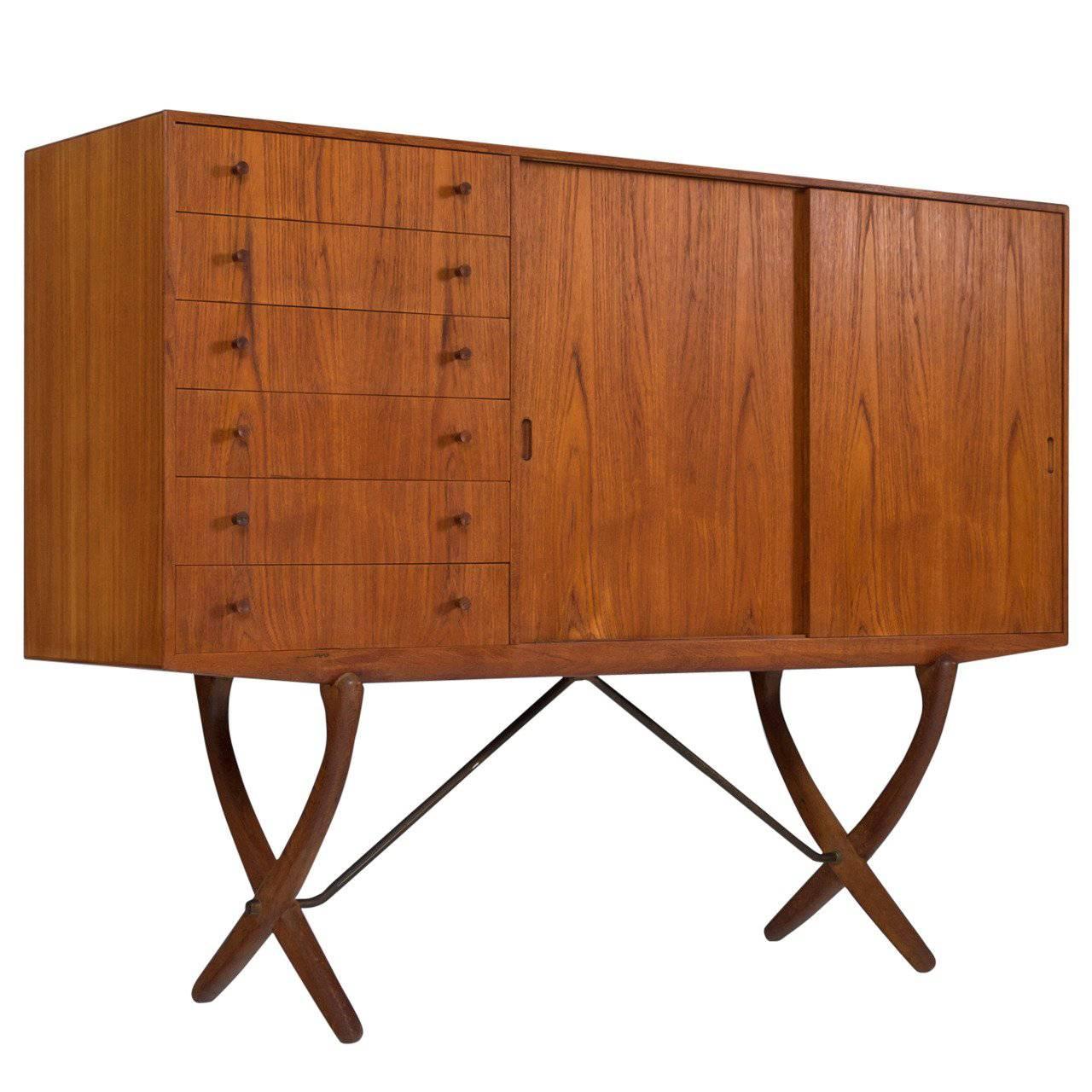 Hans Wegner Cross Legged Credenza in Teak and Oak by Carl Hansen