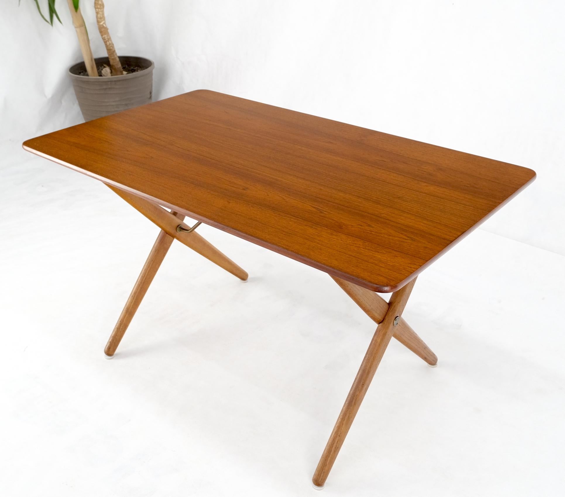 Hans Wegner Danish Mid-Century Modern Teak & Brass X Base Coffee Side Table For Sale 5