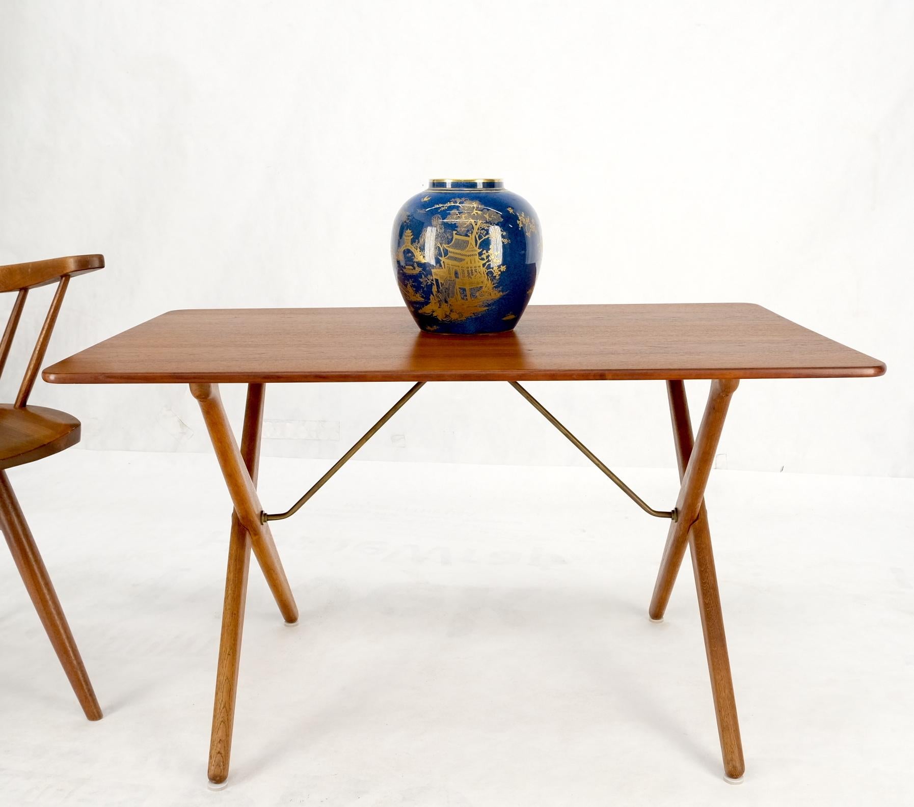 Hans Wegner Danish Mid-Century Modern Teak & Brass X Base Coffee Side Table For Sale 8