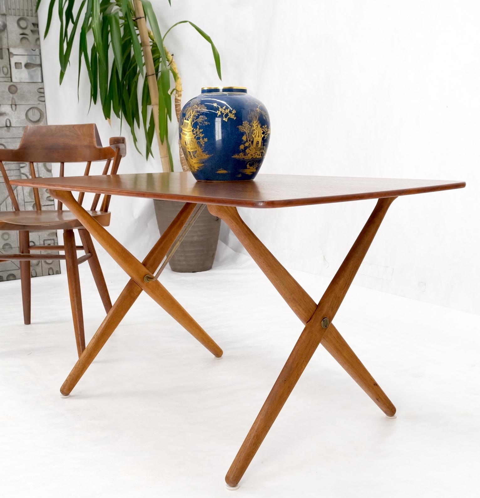 Hans Wegner Danish Mid-Century Modern Teak & Brass X Base Coffee Side Table For Sale 9