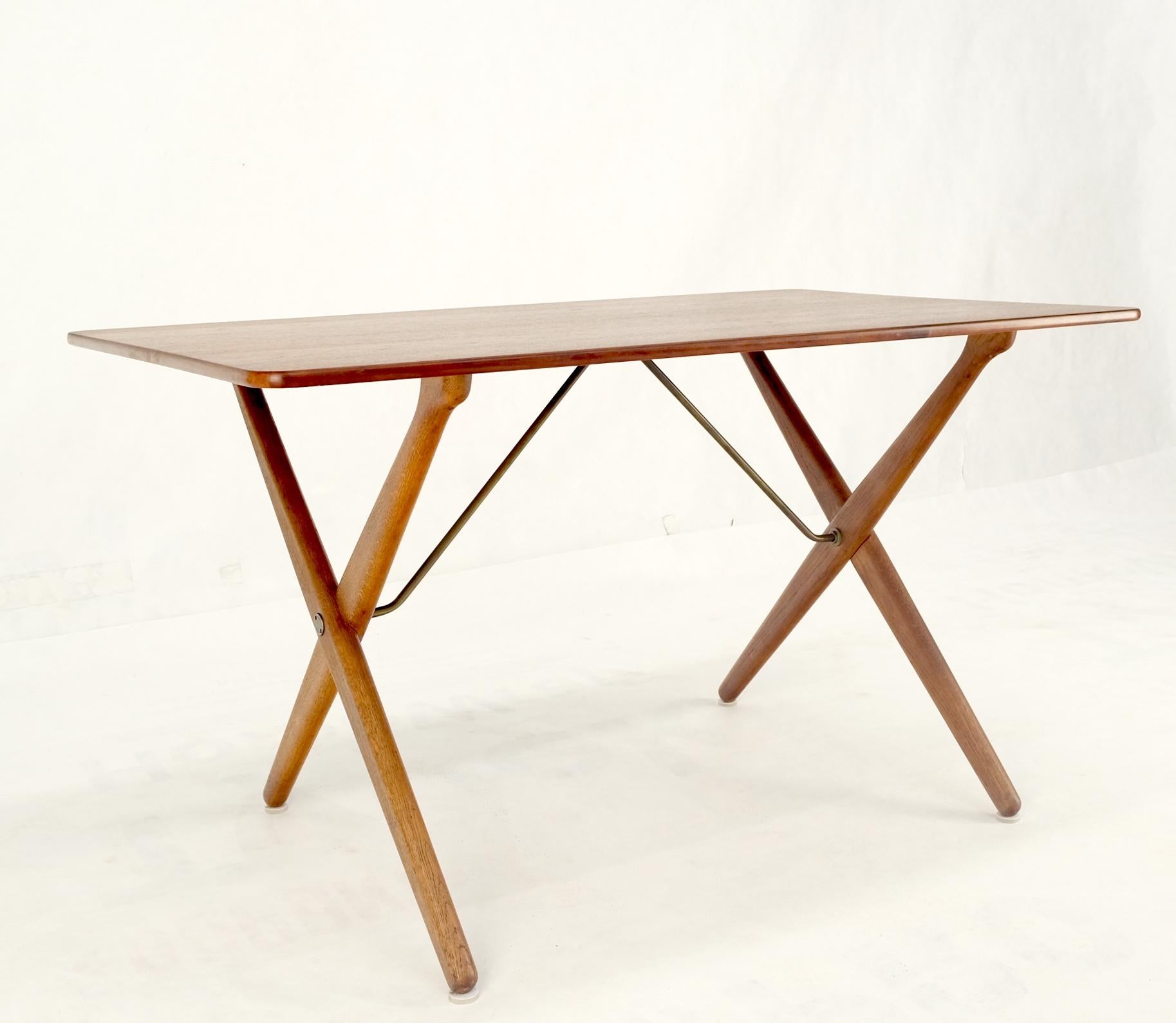 Lacquered Hans Wegner Danish Mid-Century Modern Teak & Brass X Base Coffee Side Table For Sale