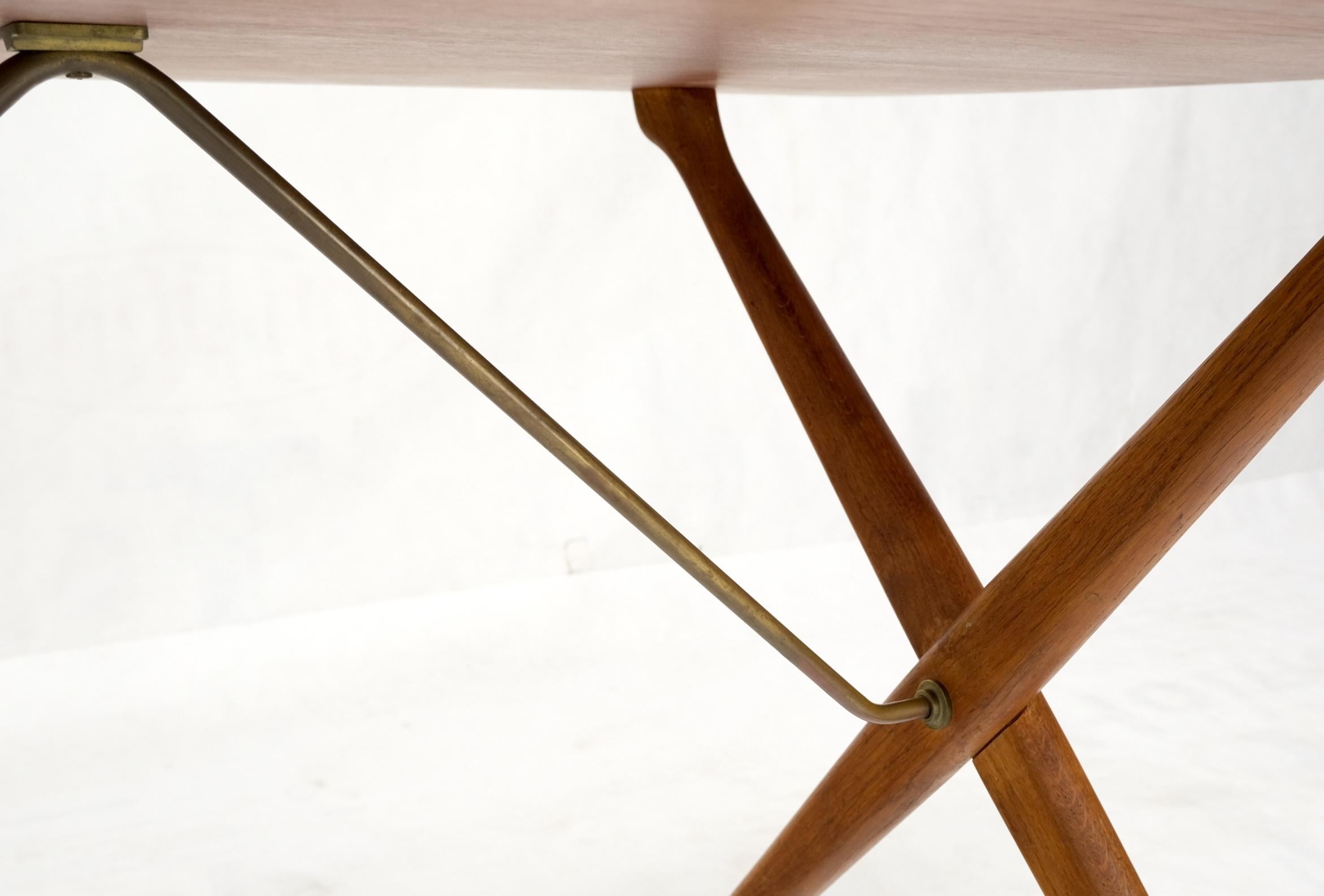 Hans Wegner Danish Mid-Century Modern Teak & Brass X Base Coffee Side Table For Sale 4