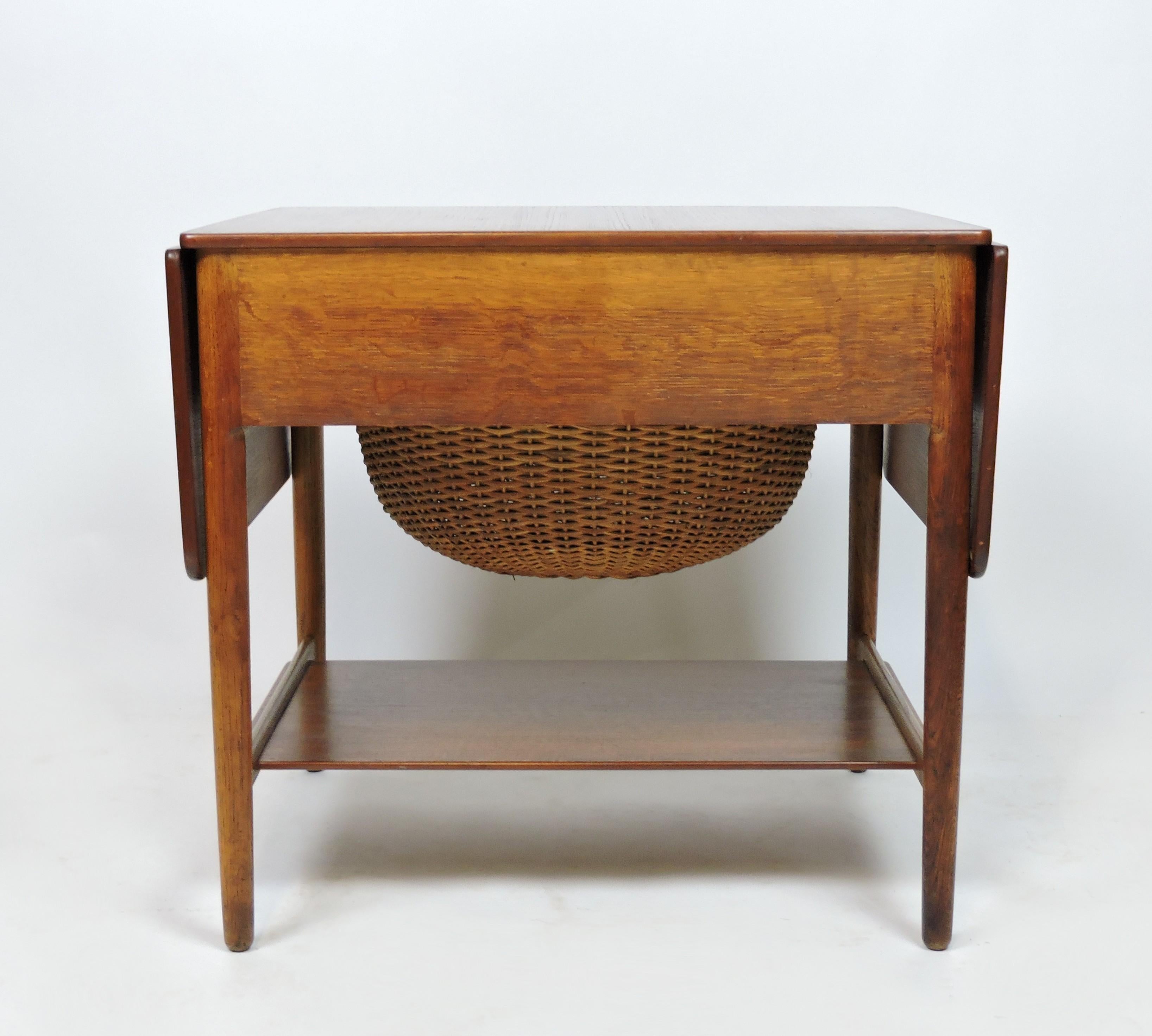 Scandinavian Modern Hans Wegner Danish Modern AT-33 Teak and Oak Sewing Table for Andreas Tuck For Sale