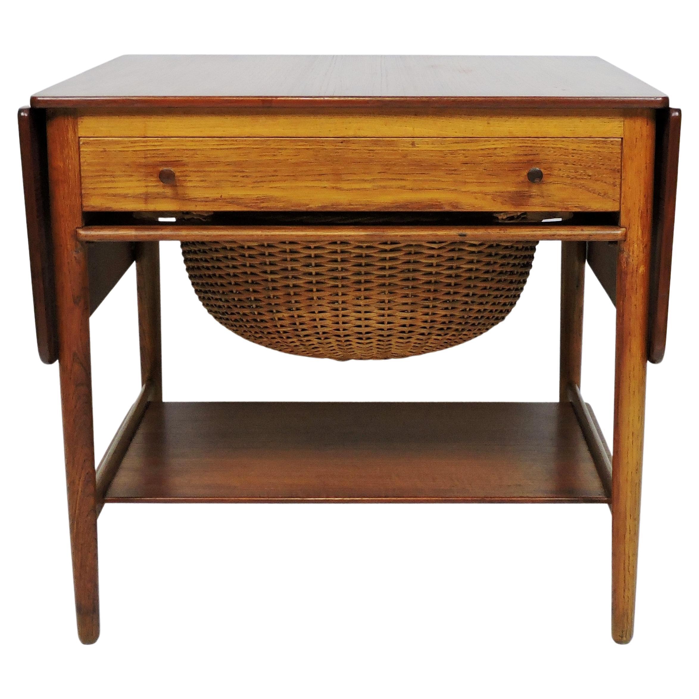 Hans Wegner Danish Modern AT-33 Teak and Oak Sewing Table for Andreas Tuck For Sale