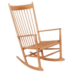 Hans Wegner Danish Modern Beech and Corded Seat Rocking Chair Rocker J16 Model