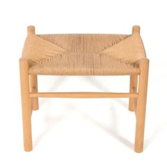 Hans Wegner Danish Modern Beech and Woven Cord Stool