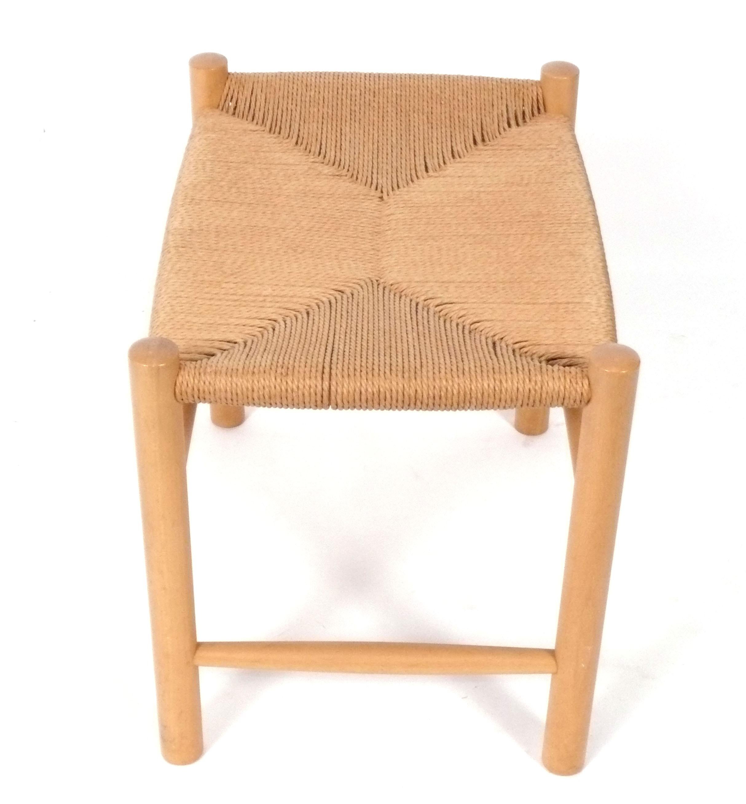 Mid-Century Modern Hans Wegner Danish Modern Beech and Woven Cord Stool