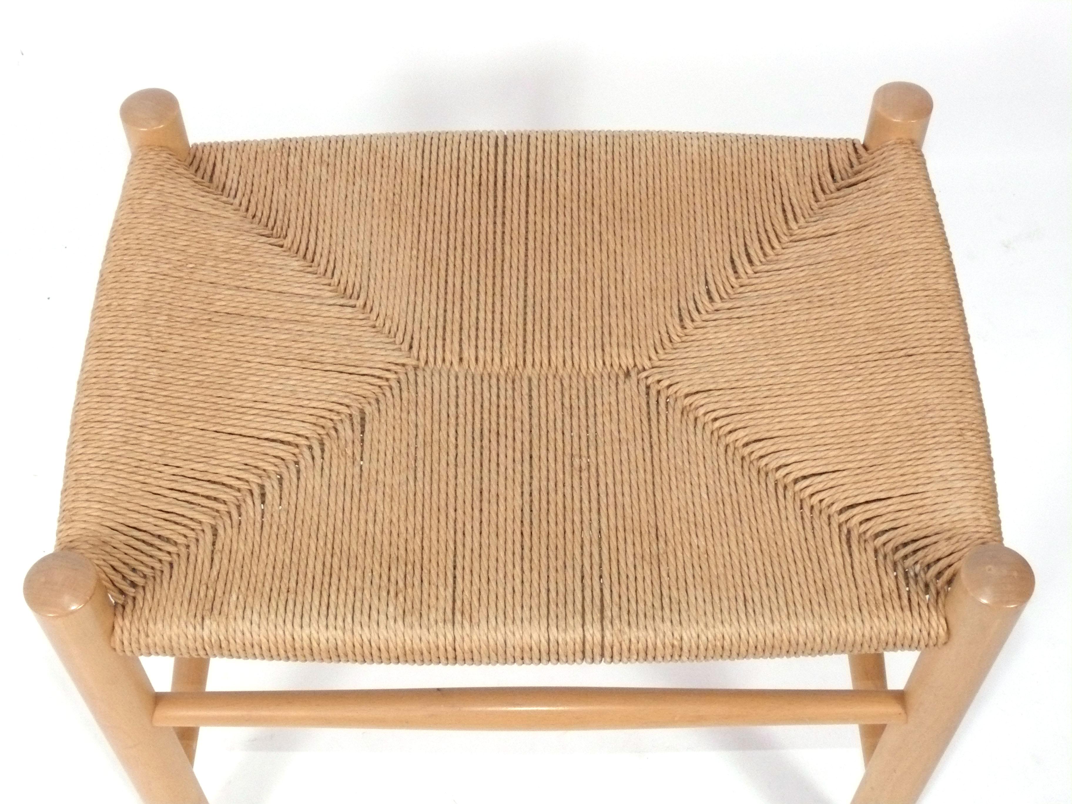 Hans Wegner Danish Modern Beech and Woven Cord Stool In Good Condition In Atlanta, GA