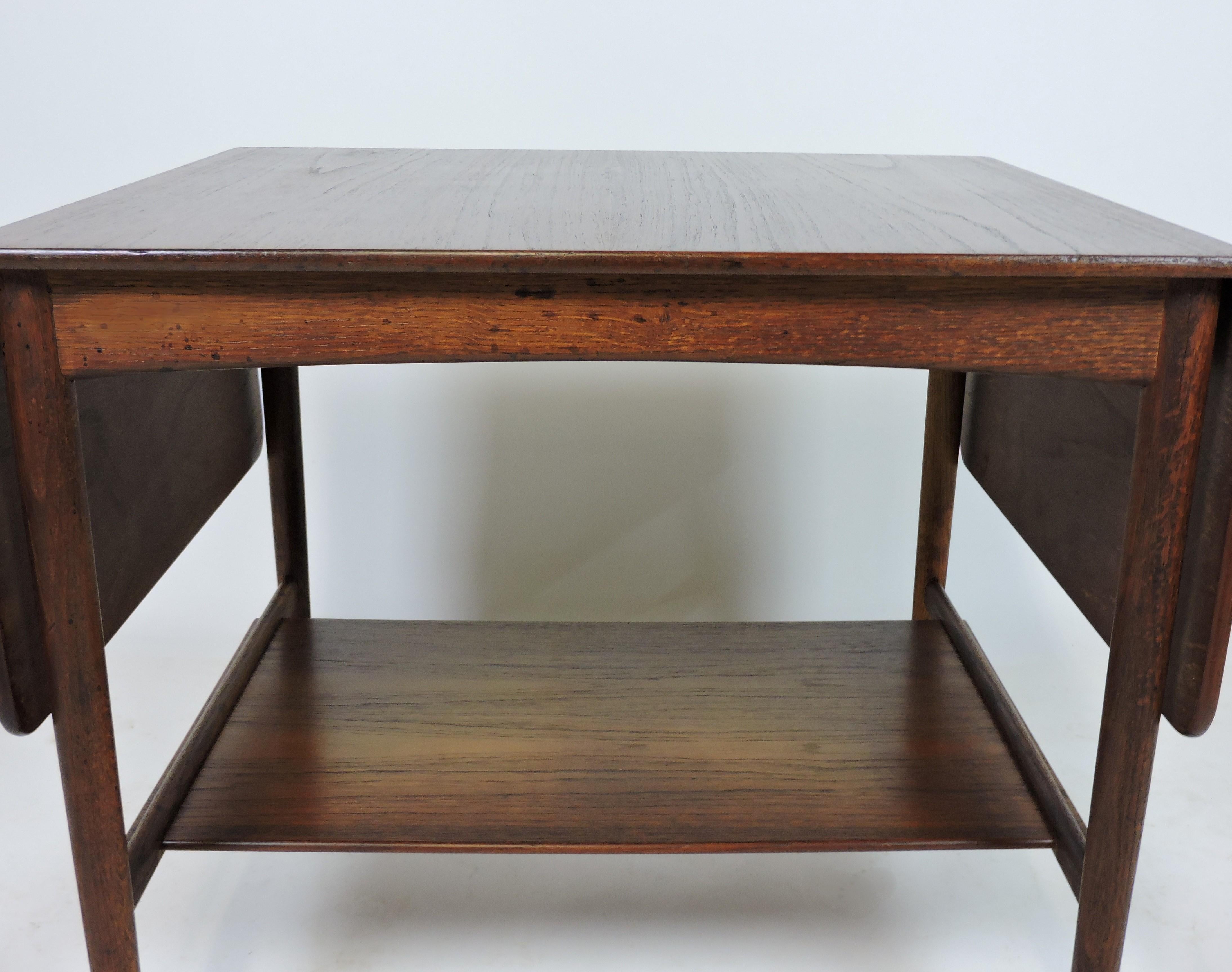 Hans Wegner Danish Modern Teak & Oak Drop Leaf End Table for Andreas Tuck For Sale 6