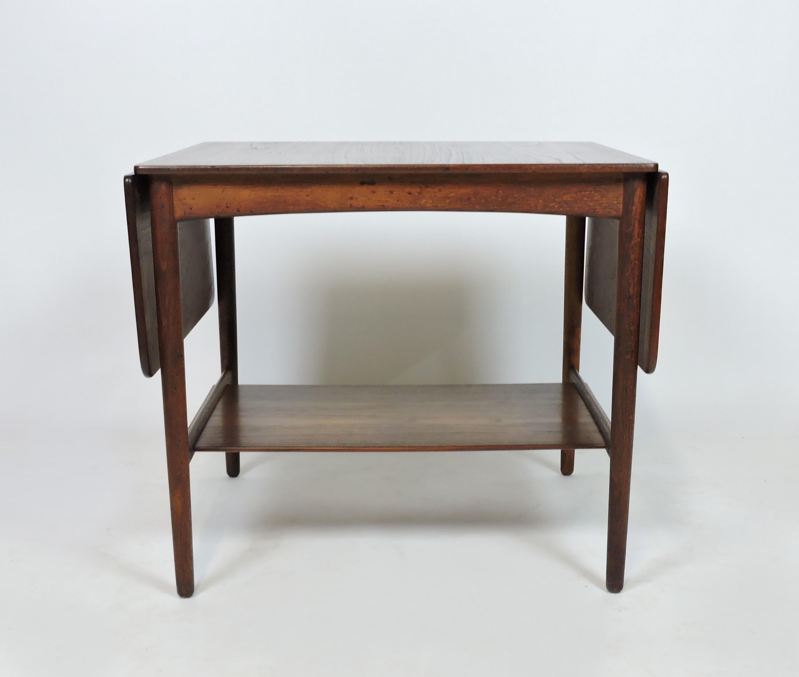 Hans Wegner Danish Modern Teak & Oak Drop Leaf End Table for Andreas Tuck For Sale 1