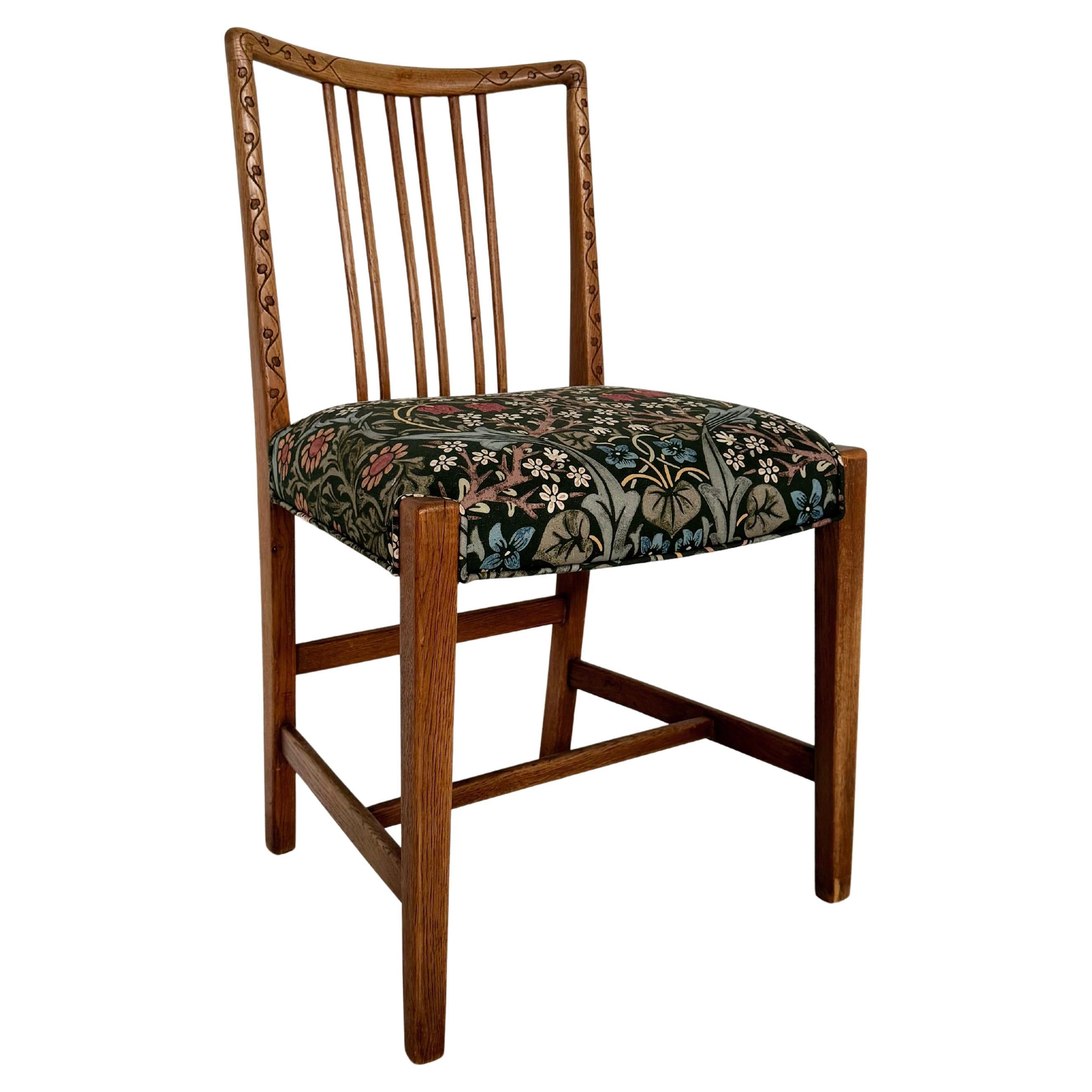 Hans Wegner Dining Chair in William Morris Blackthorn For Sale