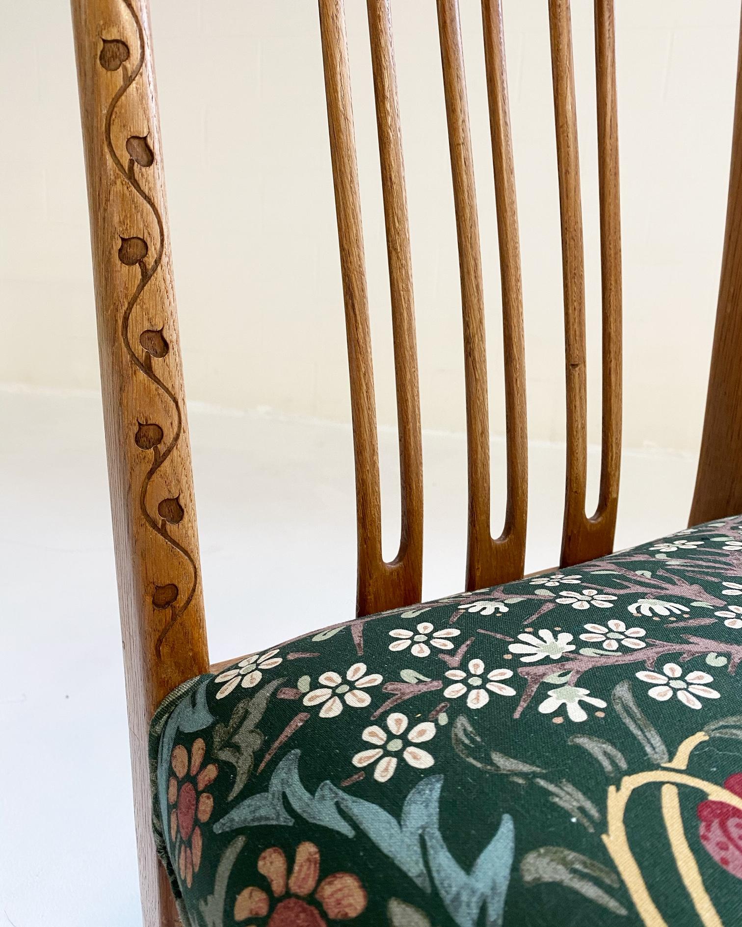 Scandinavian Modern Hans Wegner Dining Chairs in William Morris Blackthorn, Pair For Sale