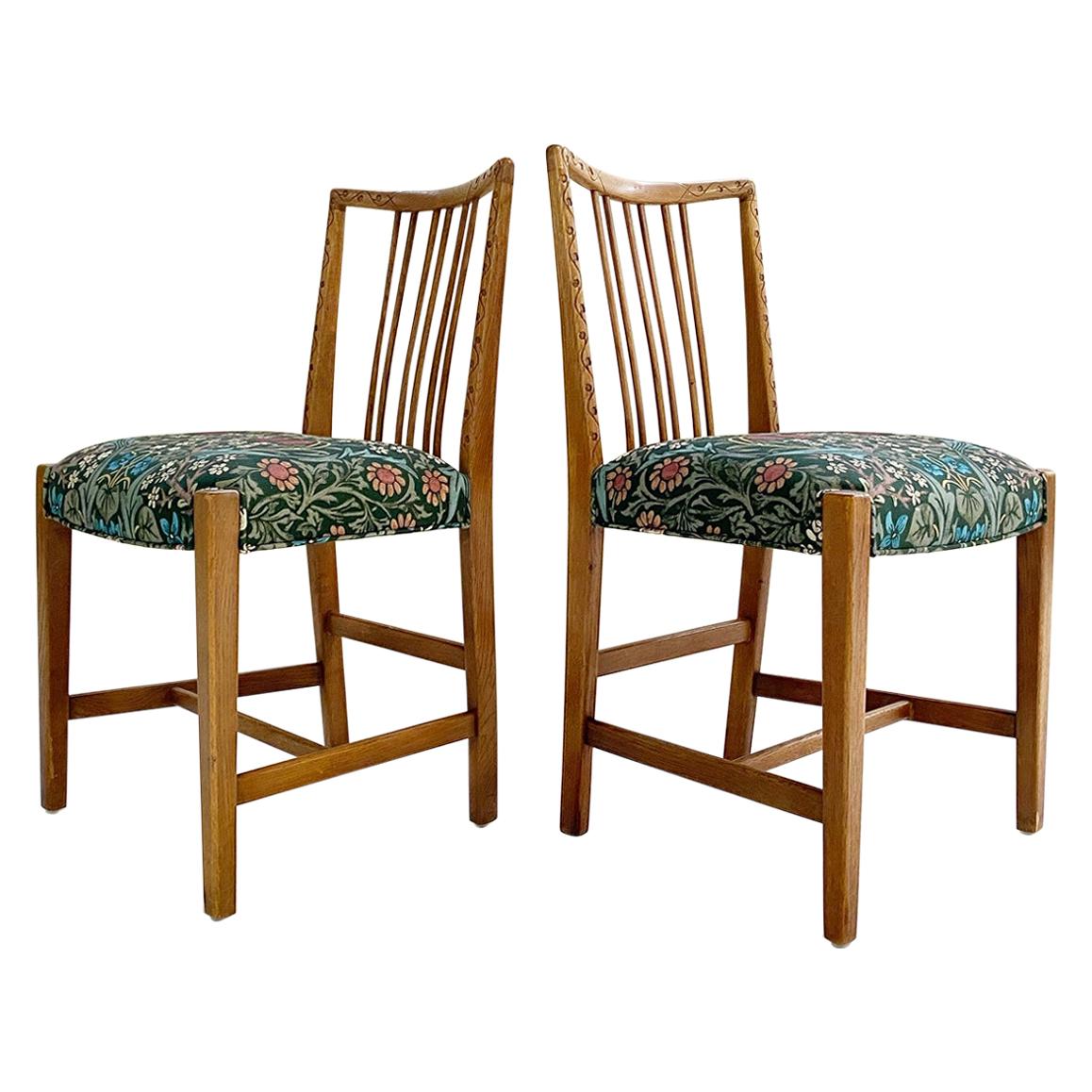 Hans Wegner Dining Chairs in William Morris Blackthorn, Pair