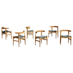 Hans Wegner, Dining Room Chairs, Oak, Fabric, Denmark, 1960s