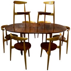 Hans Wegner Dining Table & Eight Chairs Heart Shape Fritz Hansen Denmark 1950s