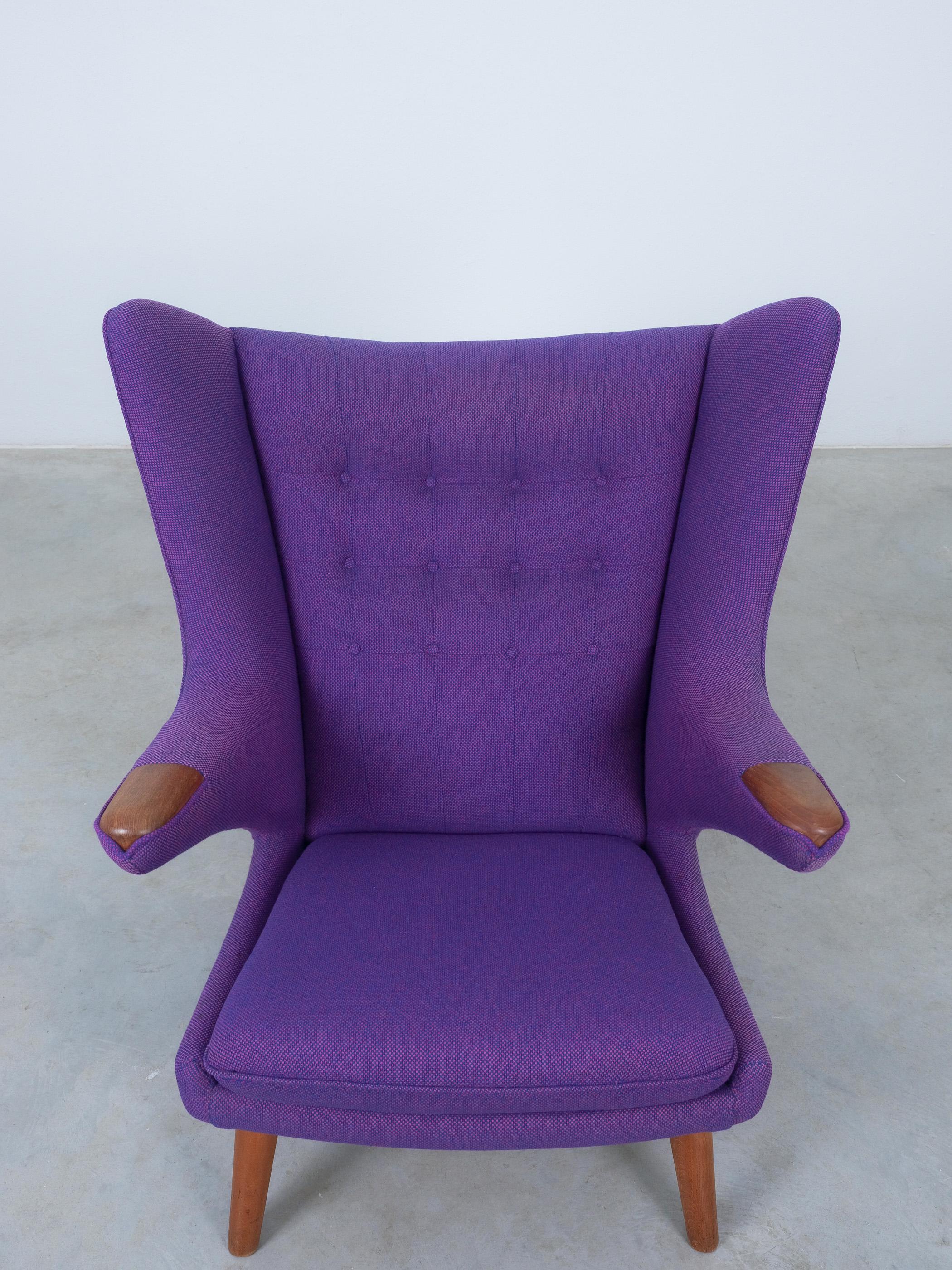 Hans Wegner Early Papa Bear Chair by AP Stolen Original Fabric 1951, Stamped For Sale 7