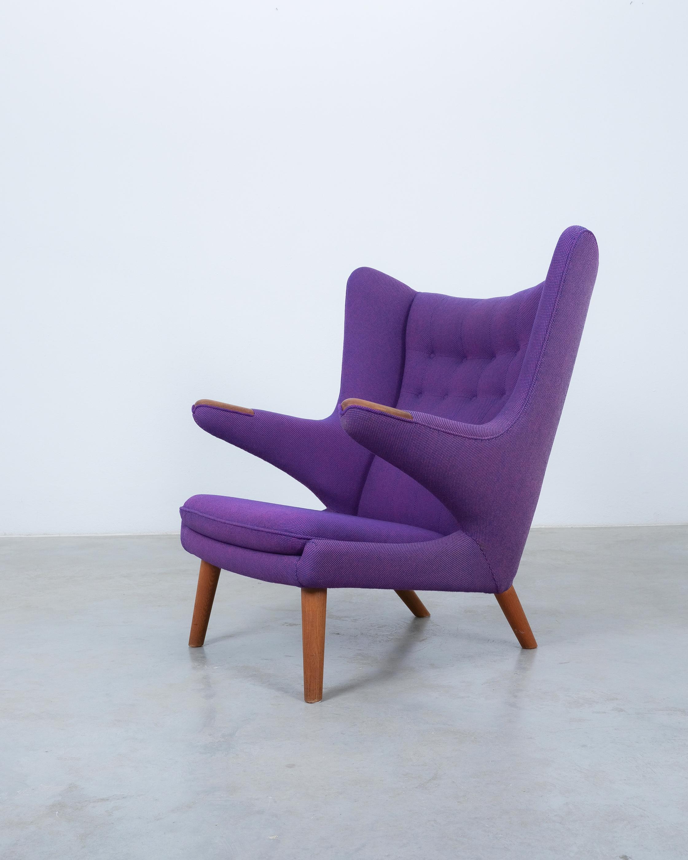 Hans Wegner Early Papa Bear Chair by AP Stolen Original Fabric 1951, Stamped For Sale 3