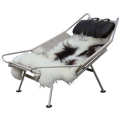 Hans Wegner Flag Halyard Chair PP225 with Leather Pillow and Sheepskin Throw