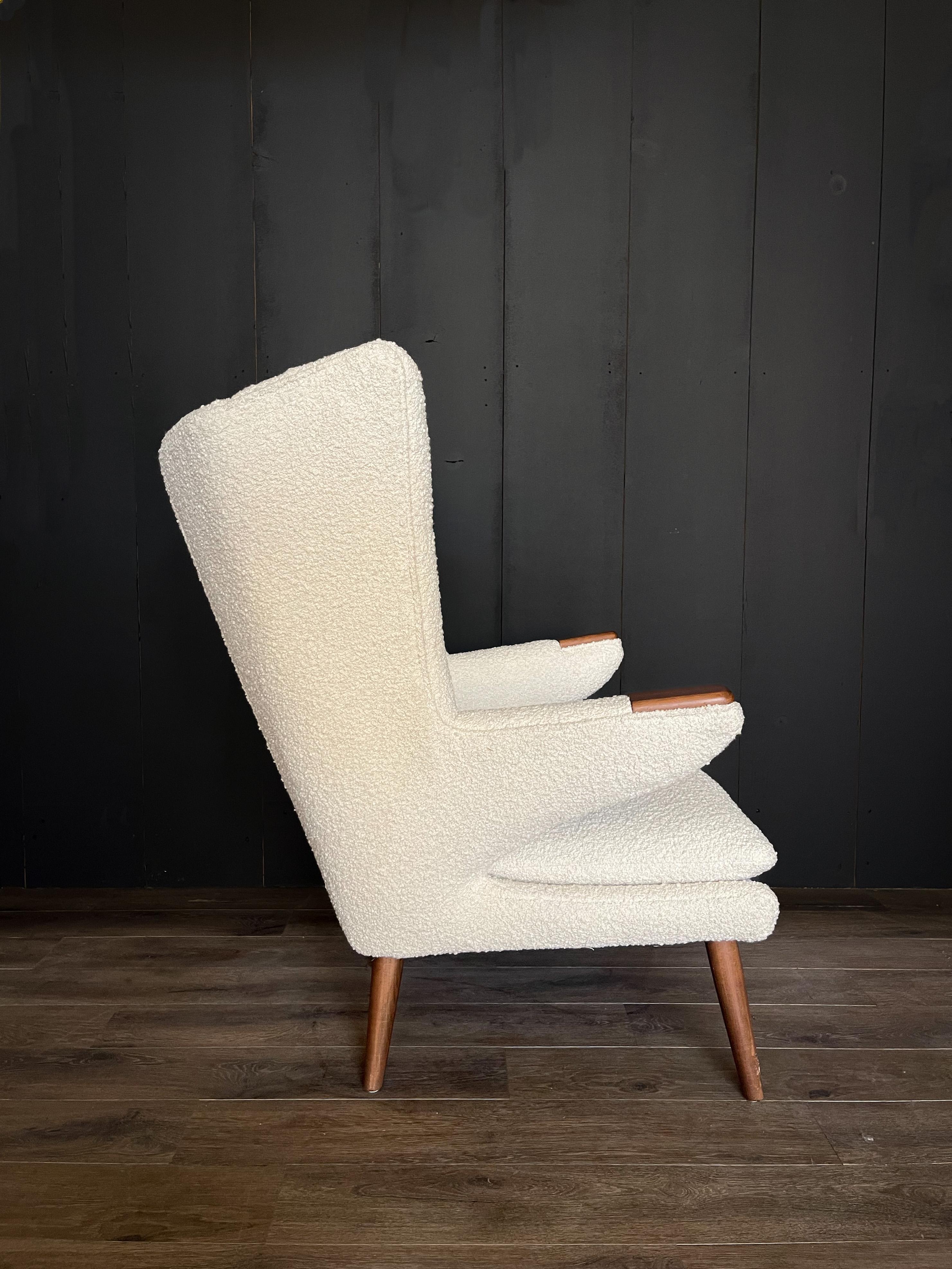 Mid-Century Modern Hans Wegner for A P Stolen Papa Bear Style Pair of Chairs & Single Ottoman AP 19 For Sale