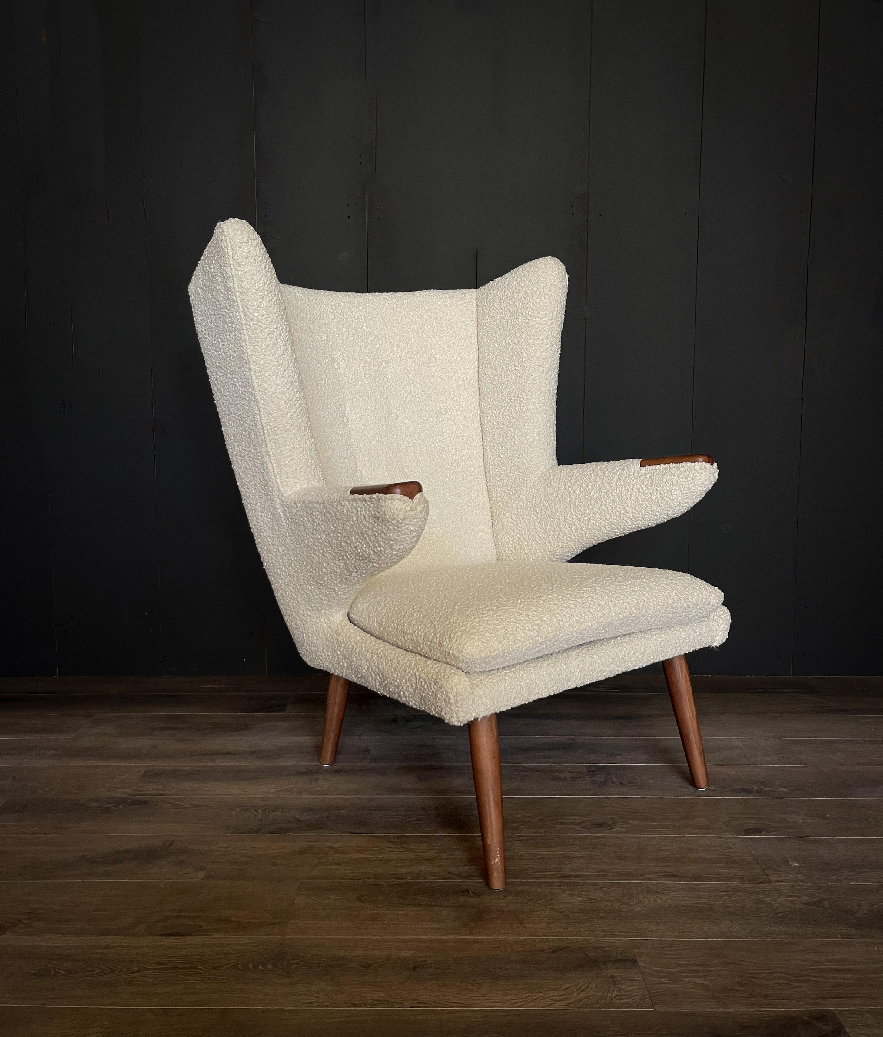 Danish Hans Wegner for A P Stolen Papa Bear Style Pair of Chairs & Single Ottoman AP 19 For Sale