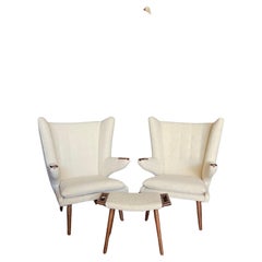 Hans Wegner for A P Stolen Papa Bear Style Pair of Chairs & Single Ottoman AP 19