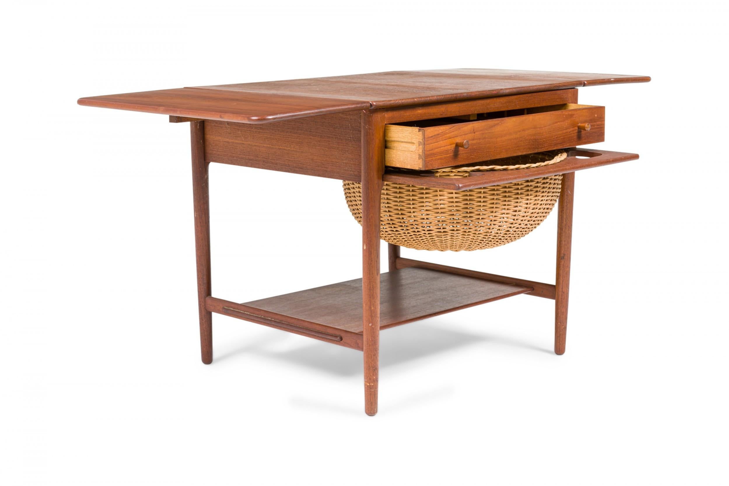 Hans Wegner for Andreas Tuck Danish Teak and Wicker Drop Leaf Sewing Table For Sale 1