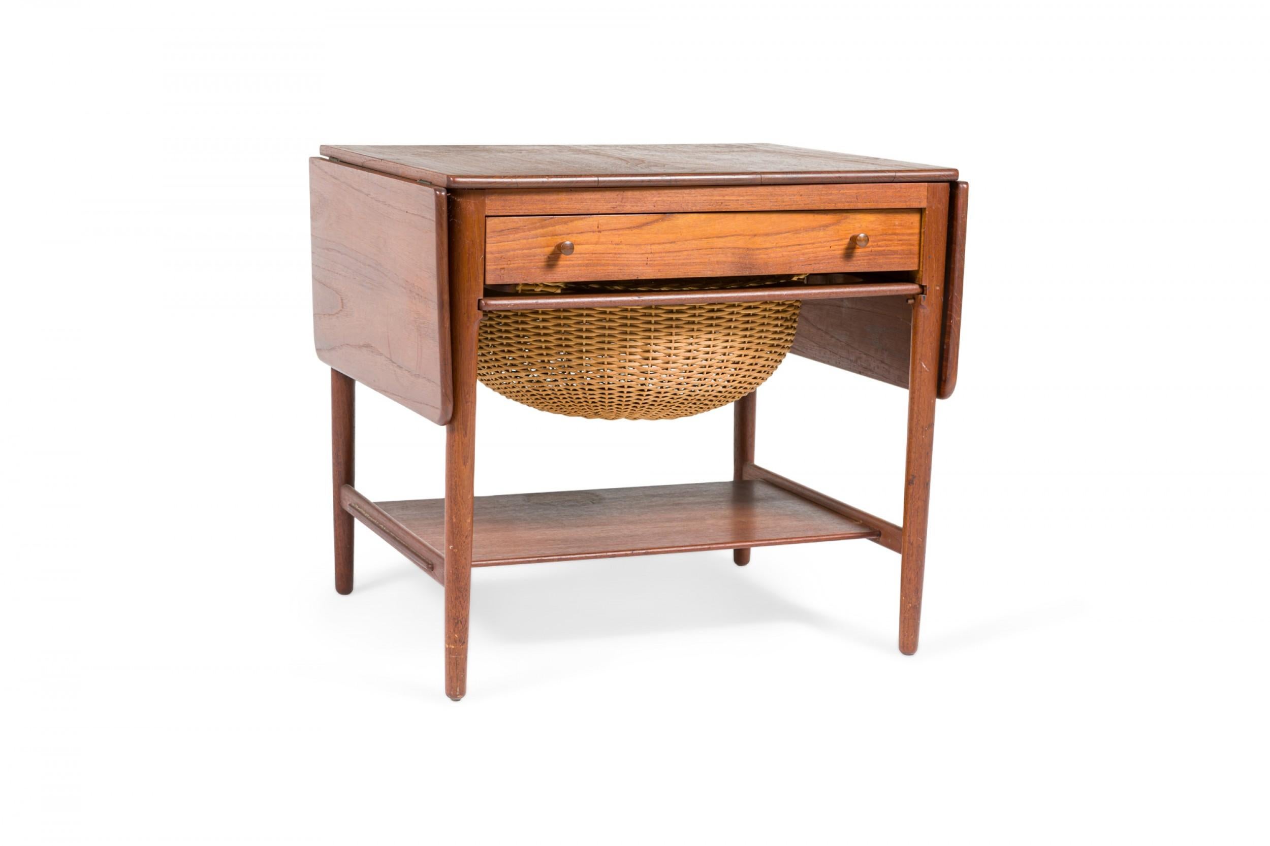Hans Wegner for Andreas Tuck Danish Teak and Wicker Drop Leaf Sewing Table For Sale