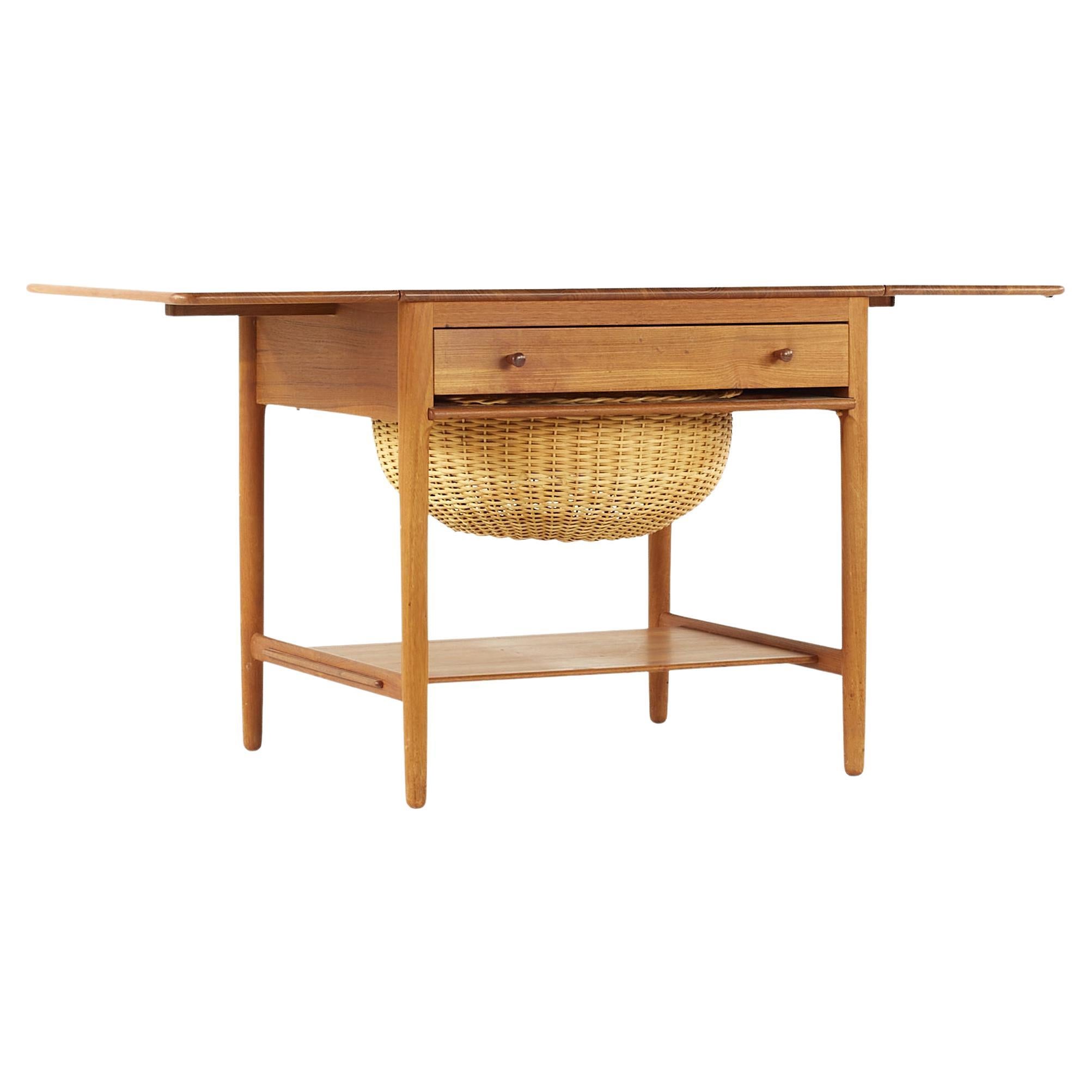 SOLD 05/14/24 Hans Wegner for Andreas Tuck MCM AT 33 Teak and Oak Sewing Table