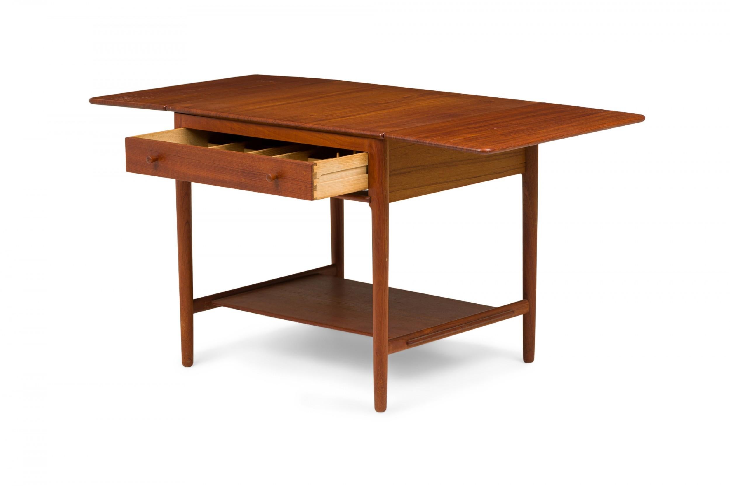 20th Century Hans Wegner for Andreas Tuck Mid-Century Teak Wood Drop Leaf Sewing Table For Sale