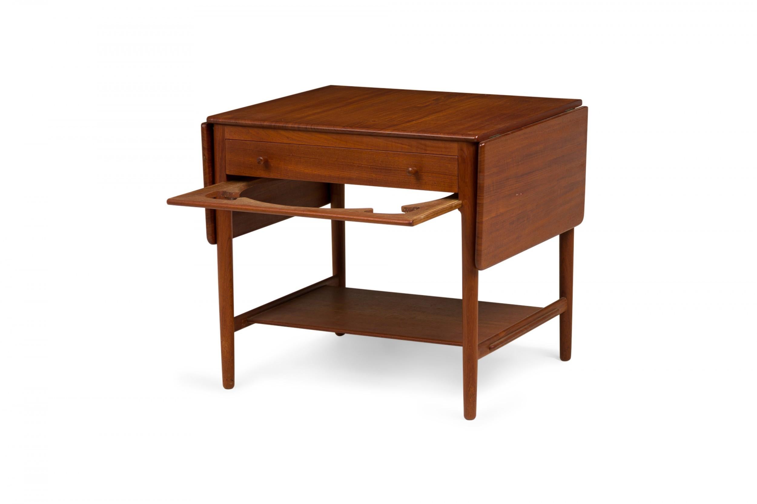 Hans Wegner for Andreas Tuck Mid-Century Teak Wood Drop Leaf Sewing Table For Sale 1