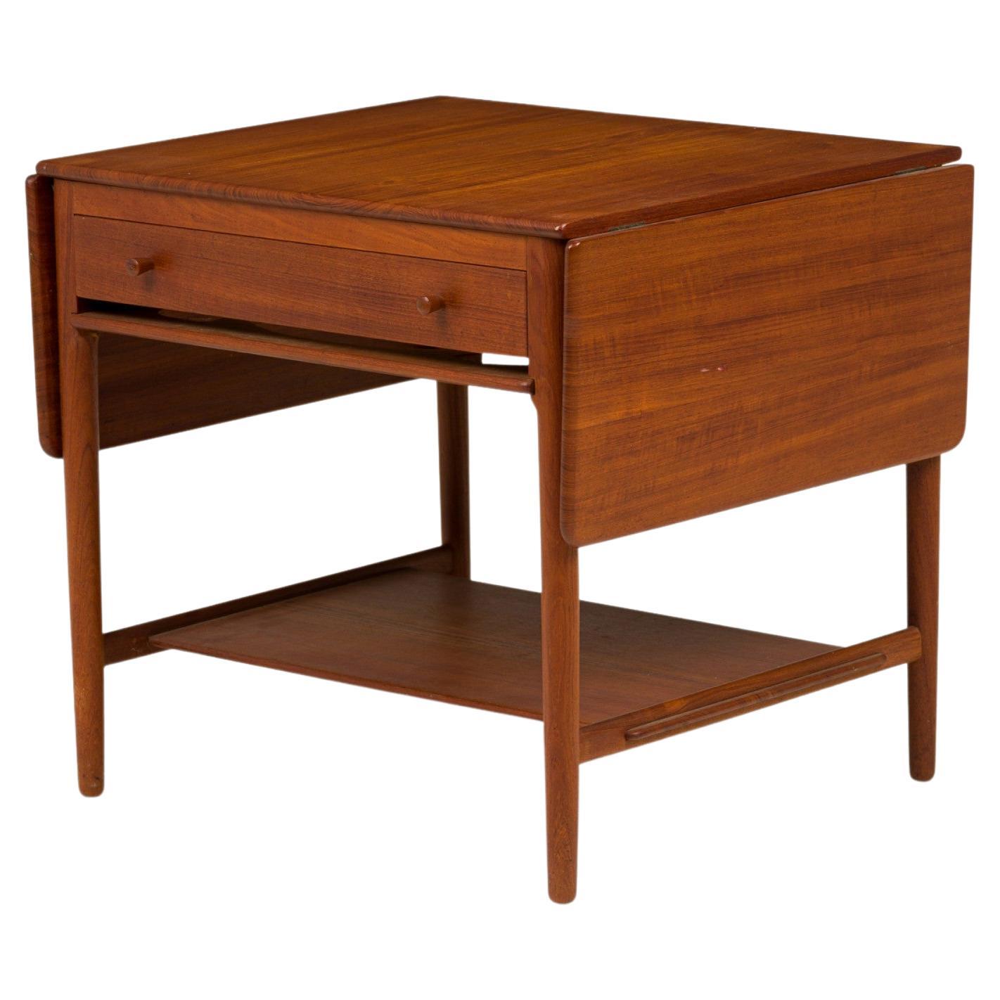 Hans Wegner for Andreas Tuck Mid-Century Teak Wood Drop Leaf Sewing Table For Sale