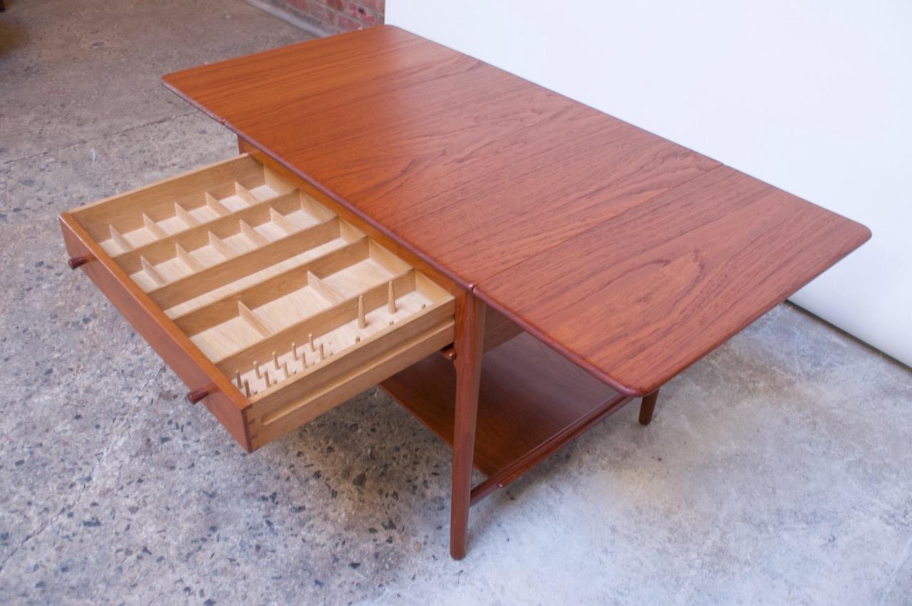 Hans Wegner for Andreas Tuck Model AT33 Drop-Leaf Sewing Table in Teak For Sale 7