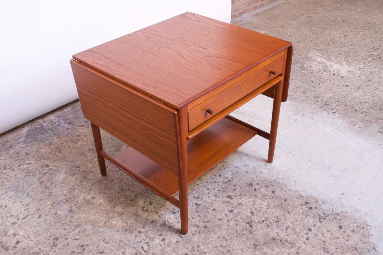 Danish Hans Wegner for Andreas Tuck Model AT33 Drop-Leaf Sewing Table in Teak For Sale