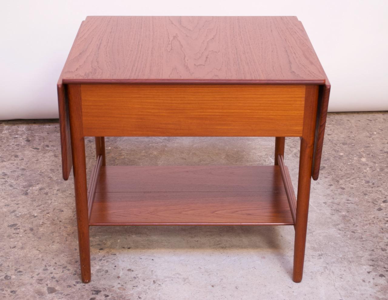 Hans Wegner for Andreas Tuck Model AT33 Drop-Leaf Sewing Table in Teak For Sale 1
