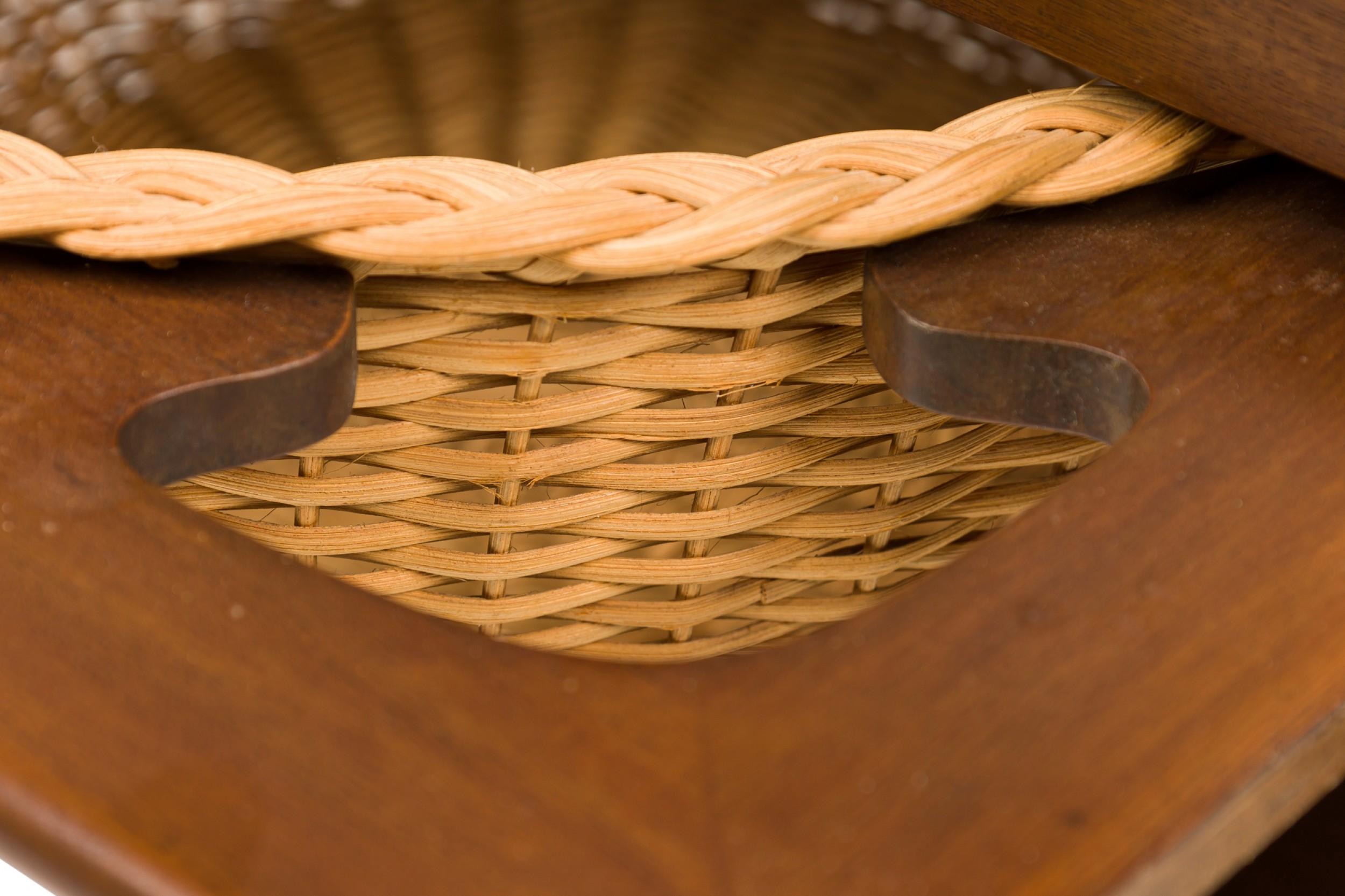 Hans Wegner for Andreas Tuck Teak Wood Drop Leaf Woven Basket Sewing Table For Sale 4