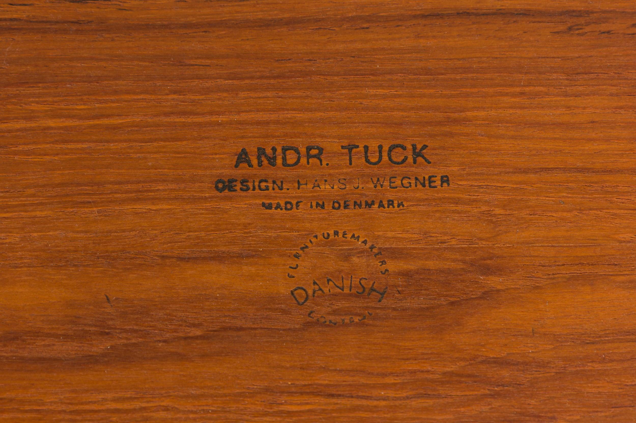 Hans Wegner for Andreas Tuck Teak Wood Drop Leaf Woven Basket Sewing Table For Sale 9
