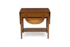 Hans Wegner für Andreas Tuck, gewebter Korb- Nähtisch aus Teakholz mit klappbaren Blättern