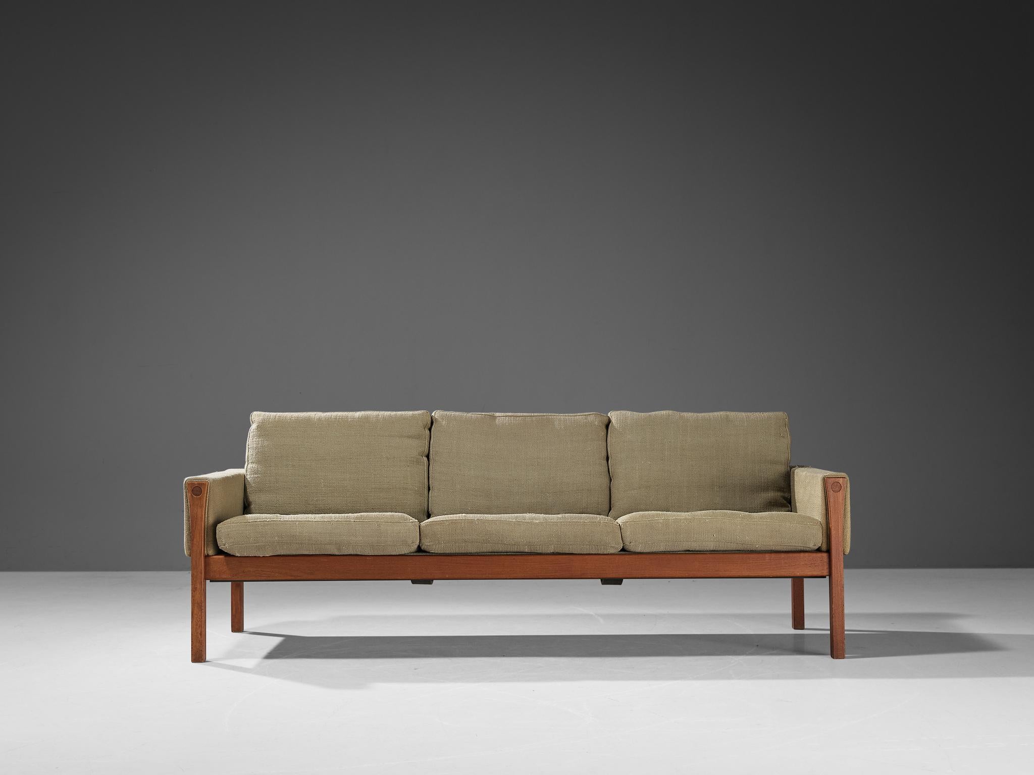 Danish Hans Wegner for AP Stolen Sofa in Grey Upholstery and Teak