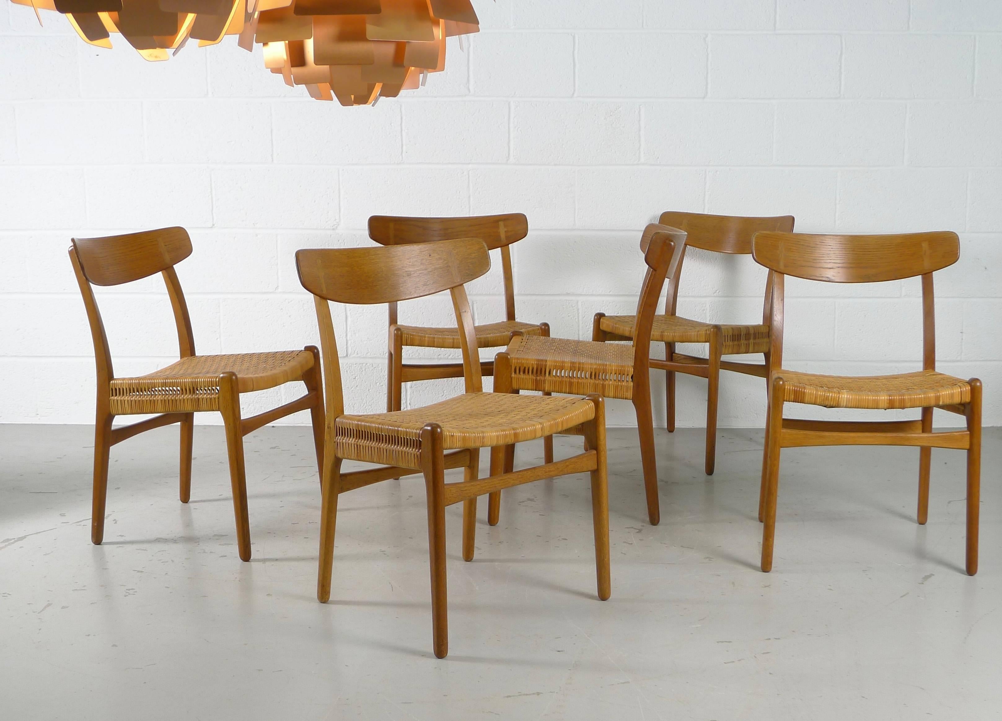Mid-Century Modern Hans Wegner for Carl Hansen, Denmark Set of Six Dining Chairs Model CH-23