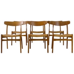 Hans Wegner for Carl Hansen, Denmark Set of Six Dining Chairs Model CH-23