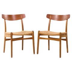 Hans Wegner for Carl Hansen & Son CH23 MCM Danish Teak Oak Dining Chairs - Pair