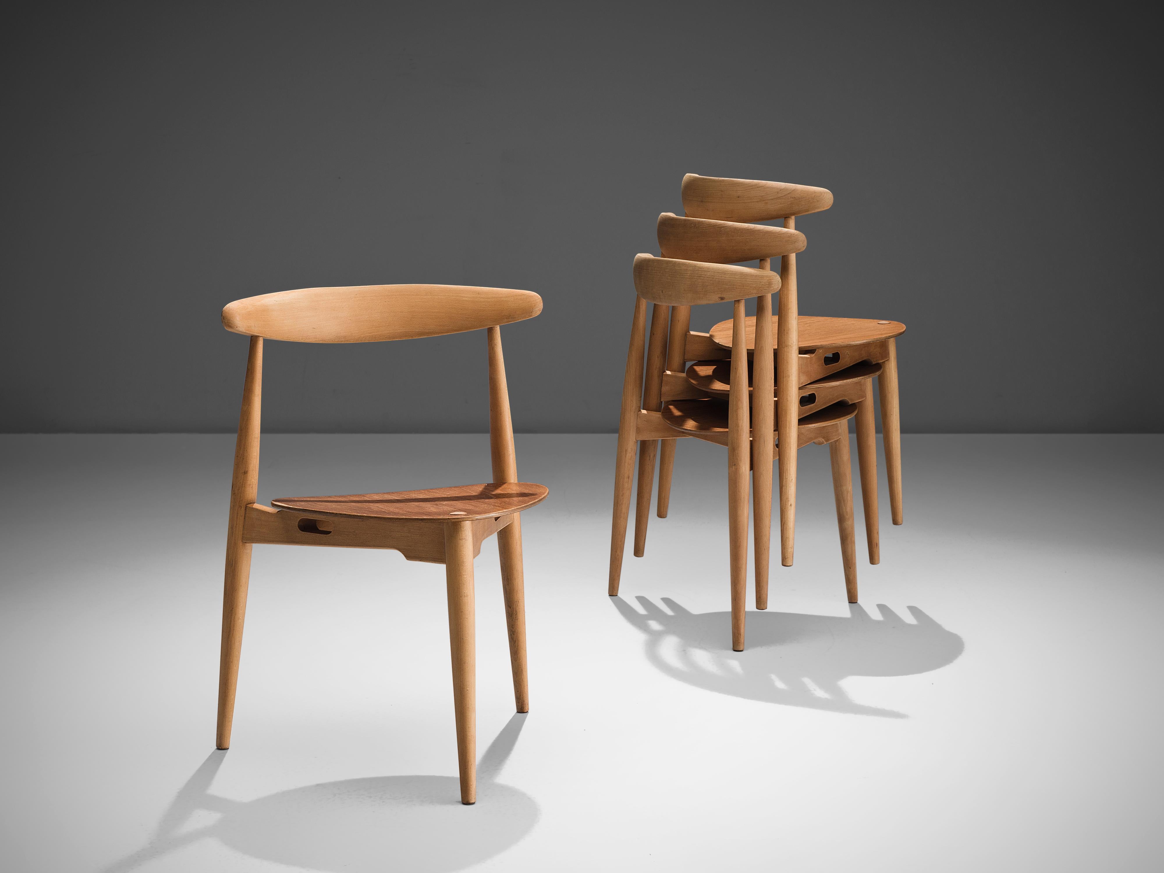 Danish Hans Wegner for Fritz Hansen Set of Six ‘Heart’ Dining Chairs Model ‘4103’