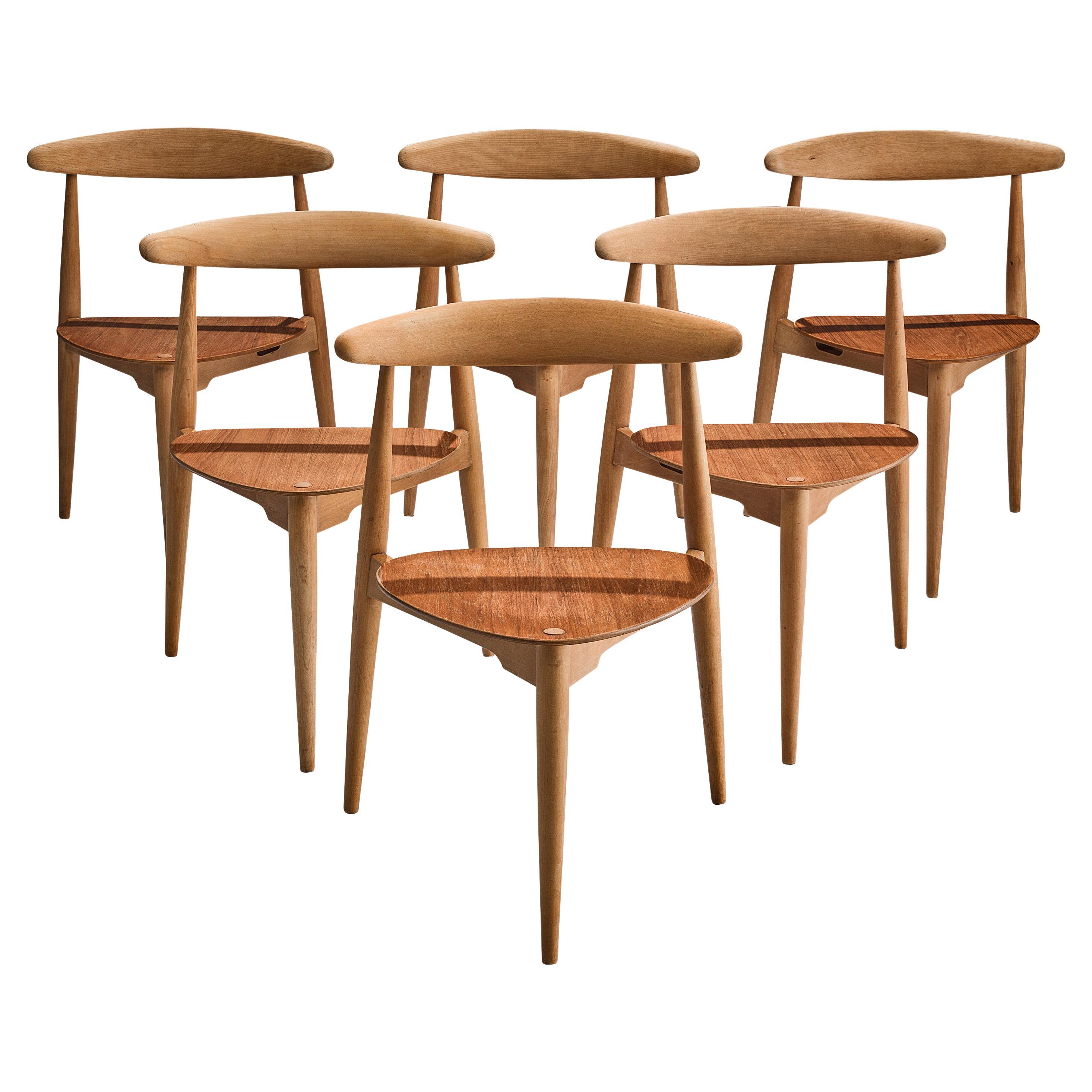 Hans Wegner for Fritz Hansen Set of Six ‘Heart’ Dining Chairs Model ‘4103’