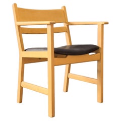 Hans Wegner for Getama Beech and Black Leather Armchair