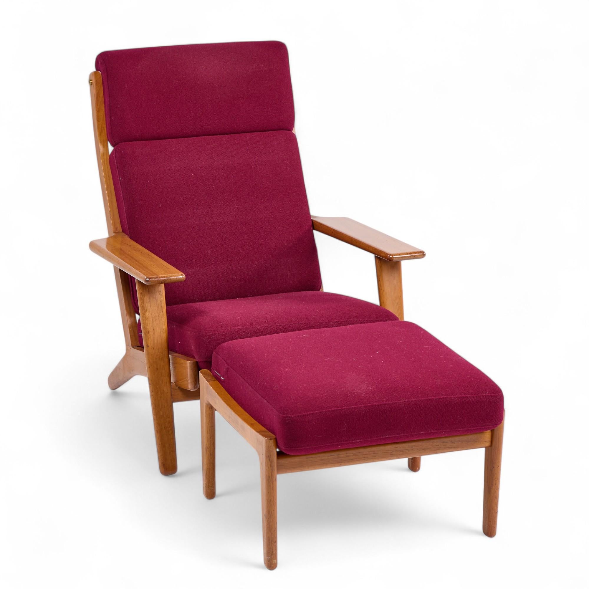 Hans Wegner for Getama GE-290 Danish High Back Lounge Chairs Pair with Ottoman For Sale 6
