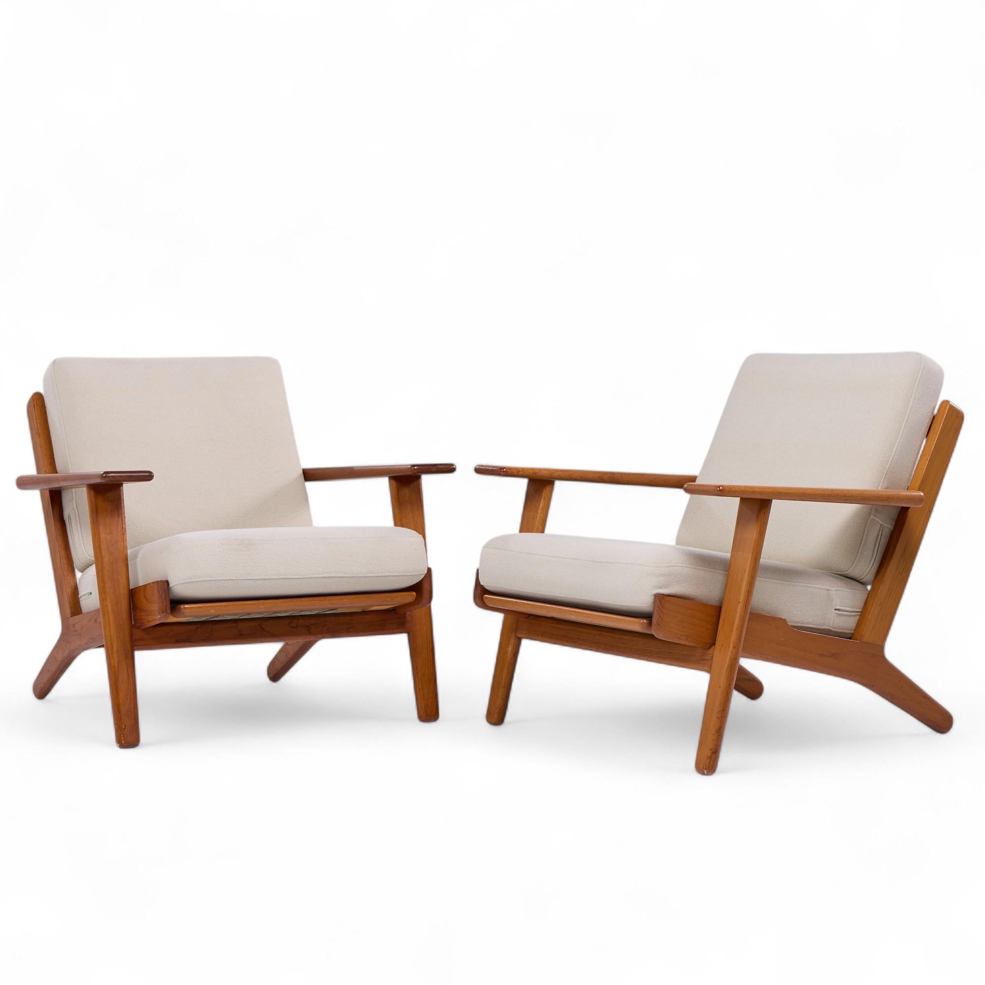 Mid-Century Modern Hans Wegner for Getama GE-290 Danish Teak Low Back Lounge Chairs - Pair For Sale